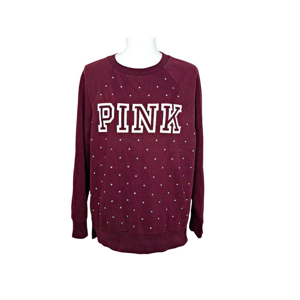 Pink Victorias Secret Womens Burgundy Wine Crystal Stones Pullover Sweatshirt XS